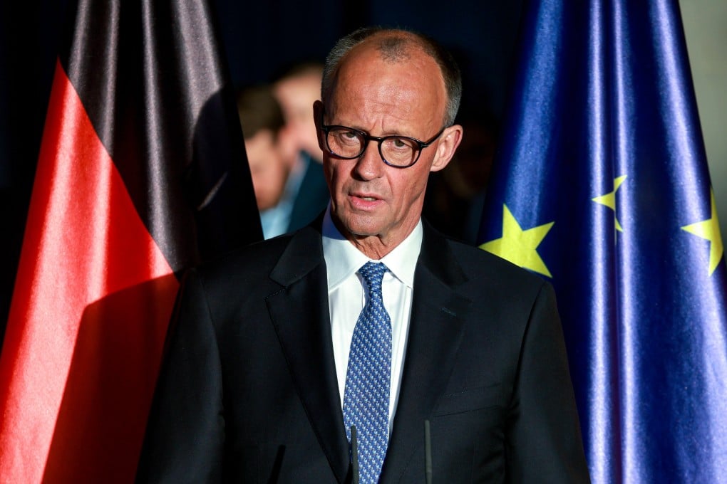 German Chancellor Friedrich Merz speaks during the handover ceremony at the Chancellery in Berlin on Tuesday. The new German government is expected to be formed between the Union parties of Christian Democratic Union (CDU) and Christian Social Union (CSU) and the coalition partner, Social Democratic Party (SPD). Photo: EPA-EFE