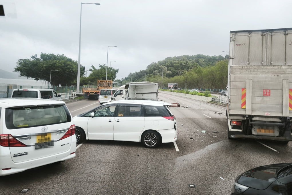 Five vehicles crashed into each other on Tolo Highway. Photo: Handout