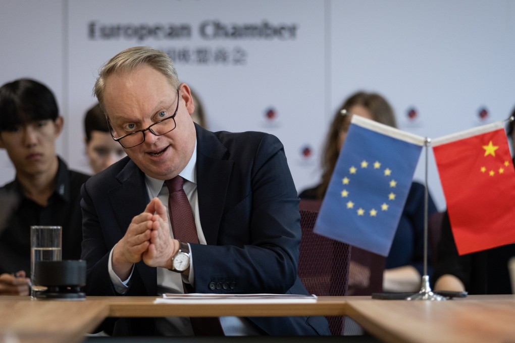 The president of the European Union Chamber of Commerce in China, Jens Eskelund, addresses a news conference in Beijing on Thursday. Photo: EPA-EFE