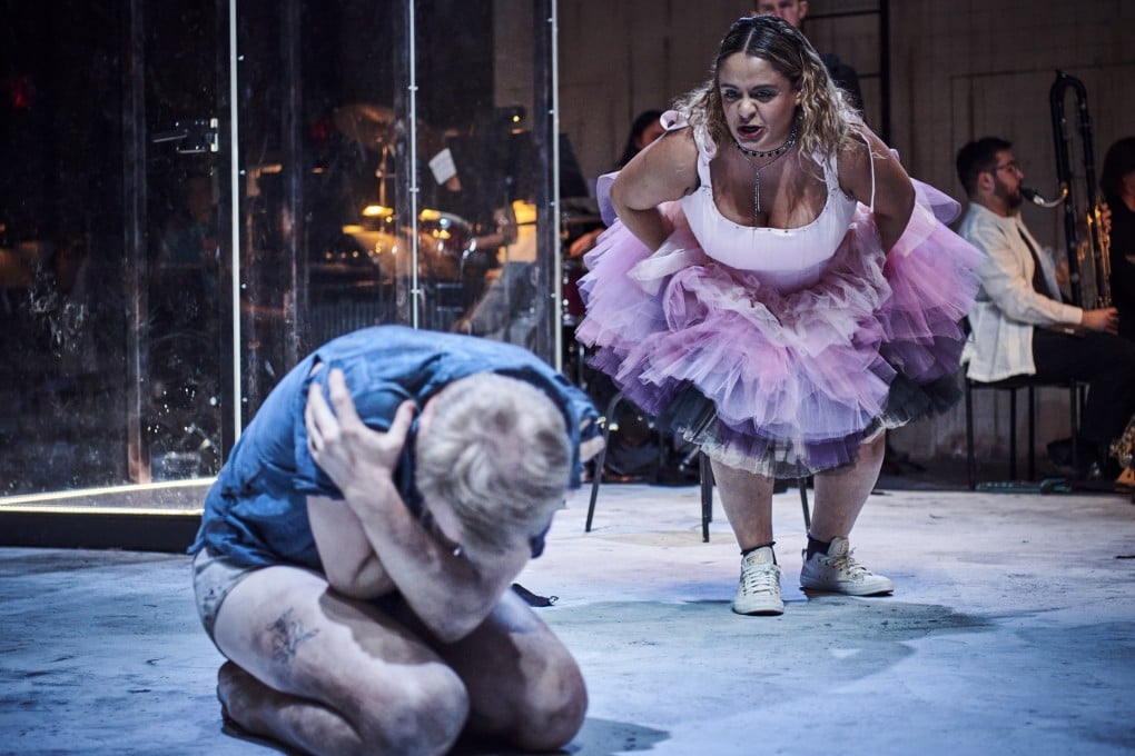 Soprano Summer Hassan as Salome (right) and baritone Nathaniel Sullivan as John the Baptist in a scene from Heartbeat Opera’s production of Richard Strauss’ Salome in New York. Photo: Andrew Boyle/Heartbeat Opera via AP