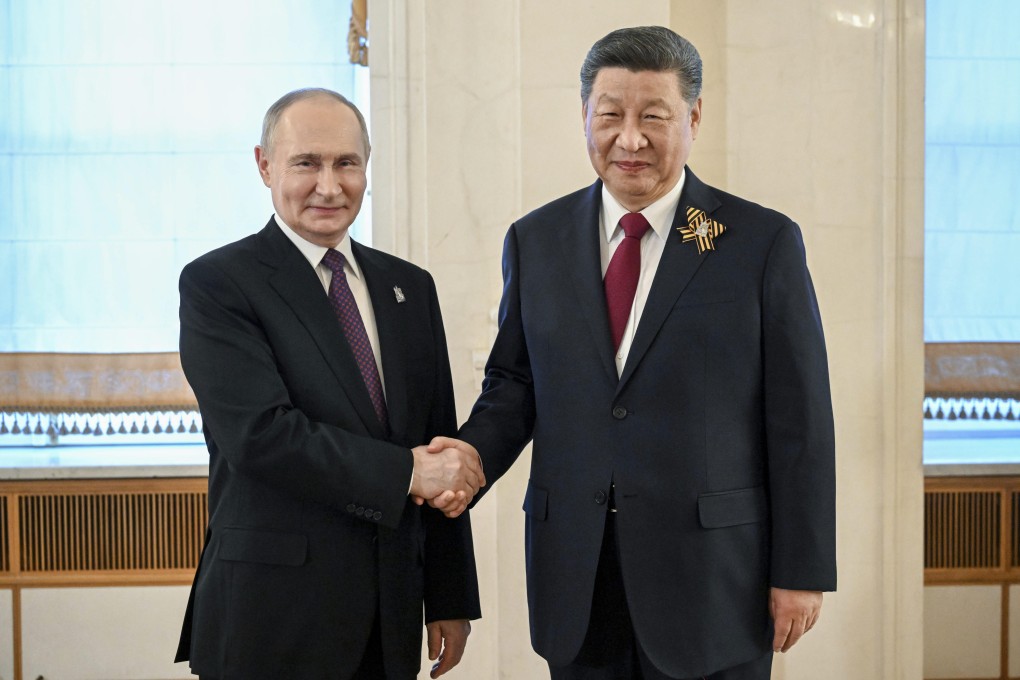 Russian Vladimir Putin and  Chinese President Xi Jinping at the Kremlin on Thursday, celebrating the 80th anniversary of the defeat of Germany in World War II. Photo: RIA Novosti via AP