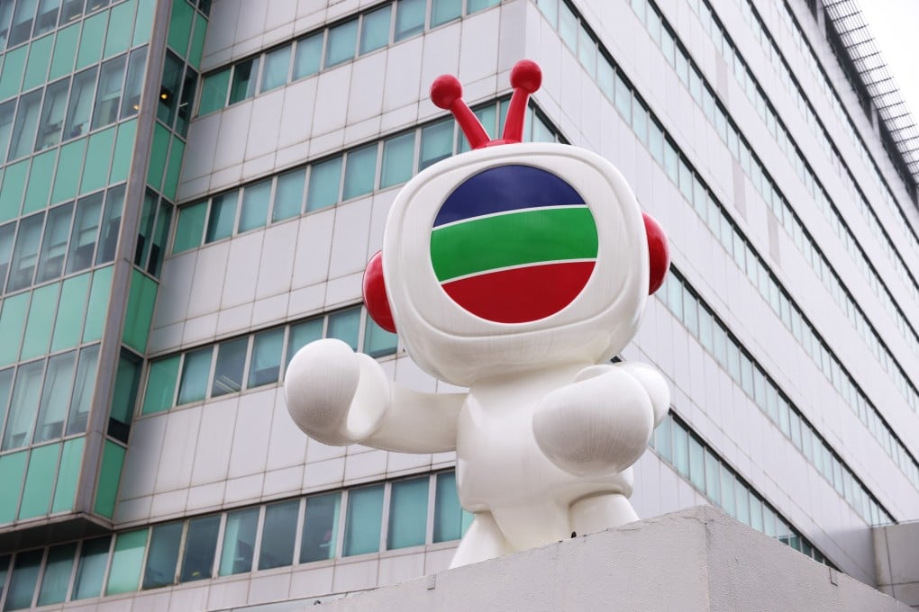 A character called TV Buddy stands outside TVB City in Tseung Kwan O on April 25, 2024. Photo: Yik Yeung-man