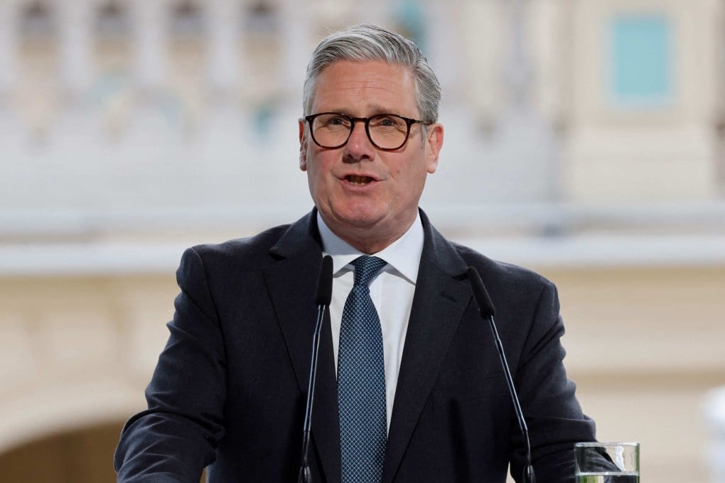 British Prime Minister Keir Starmer speaks during a press conference in the grounds of the Mariynsky Palace in Kyiv on Saturday. Photo: AFP