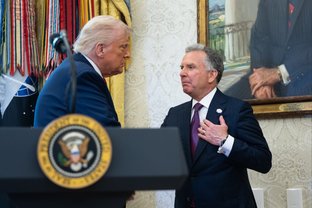 US President Donald Trump congratulates his Special Envoy to the Middle East Steve Witkoff during Witkoff’s swearing-in ceremony in the Oval Office of the White House in Washington on Tuesday. Photo: EPA-EFE