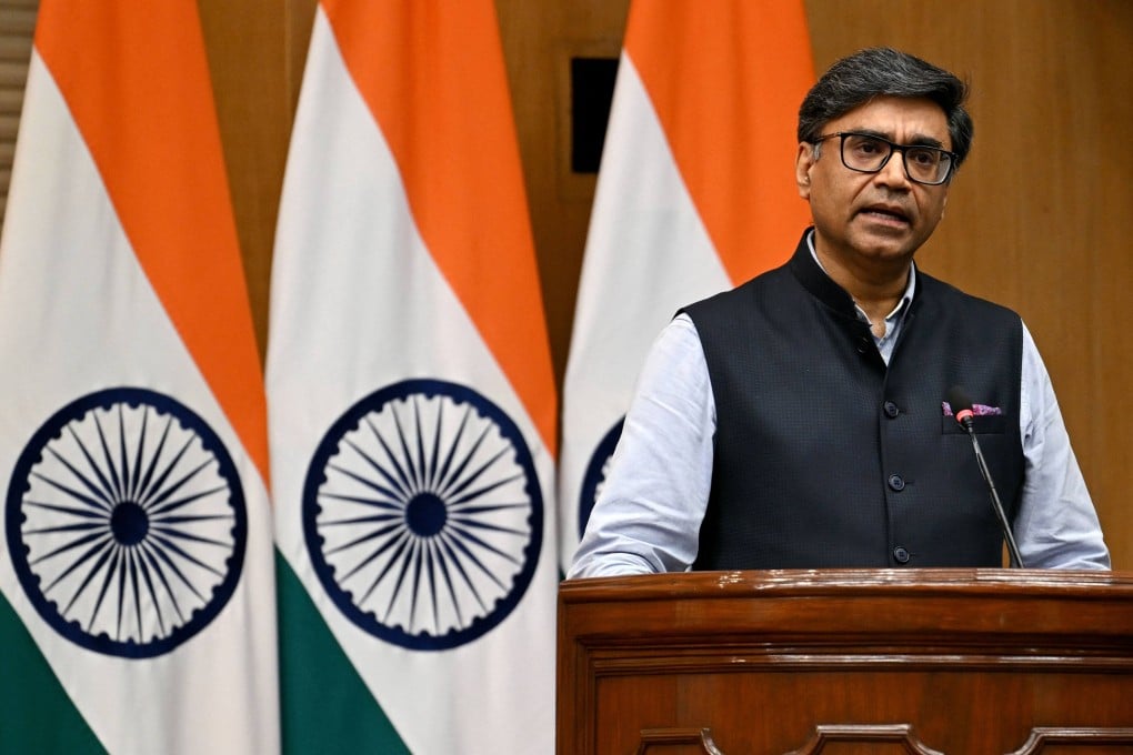 India’s foreign secretary, Vikram Misri, speaks during a press briefing in New Delhi on Saturday. India and Pakistan have worked out a ceasefire in their recent conflict. Photo: AFP