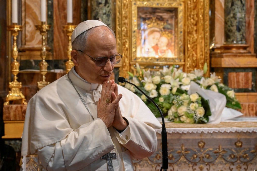 Pope Leo XIV makes a surprise visit to the Sanctuary of the Mother of Good Counsel in Genazzano, Rome, in Italy, on Saturday. Photo: Vatican Media via Reuters