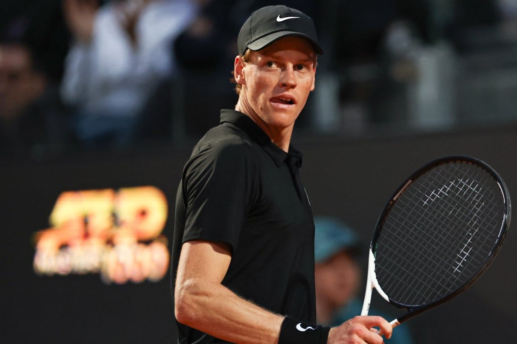 Jannik Sinner celebrates winning a point during his second-round victory over Argentina’s Mariano Navone at the Italian Open. Photo: Xinhua