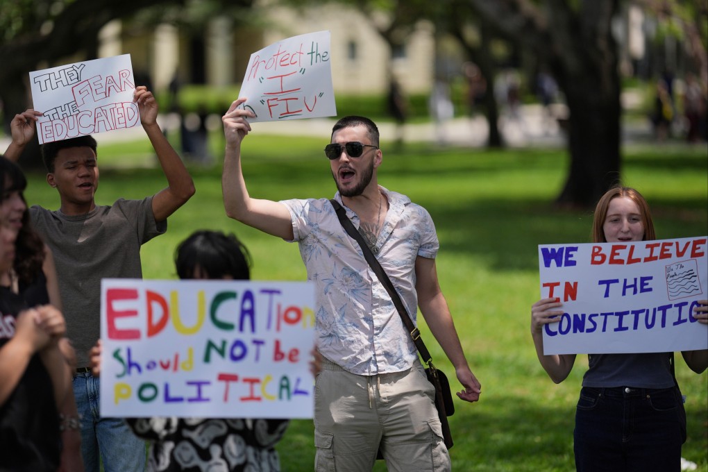 A group of Florida International University students in Miami take part in a day of protests around the US in support of higher education on April 17. Photo: AP