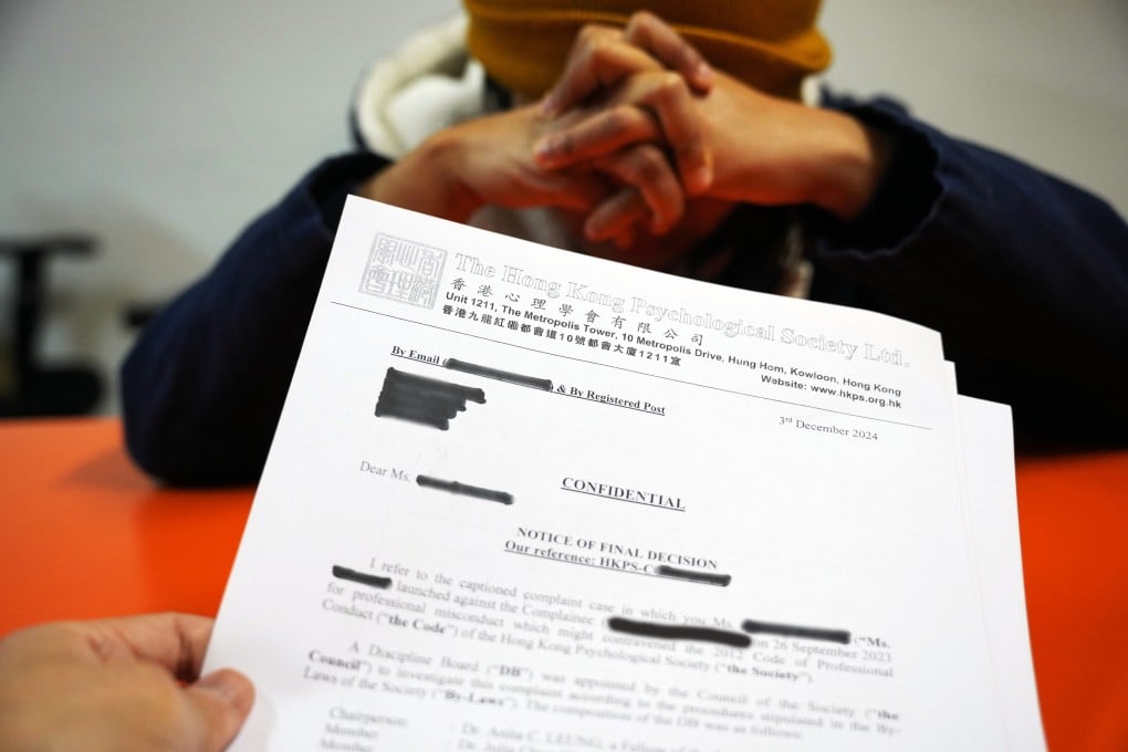 Jenny Cheung (a pseudonym) filed a complaint against the Hong Kong Psychological Society concerning the conduct of her counsellor on March 18. Photo: May Tse