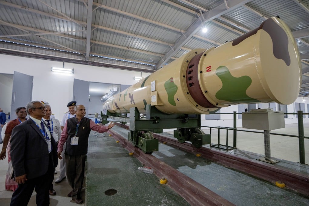 Dr Jaiteerth Joshi (right), CEO of BrahMos, gestures during the inauguration of the BrahMos Aerospace Integration and Testing Facility in Lucknow in the northern Indian state of Uttar Pradesh on Sunday. Photo: AP