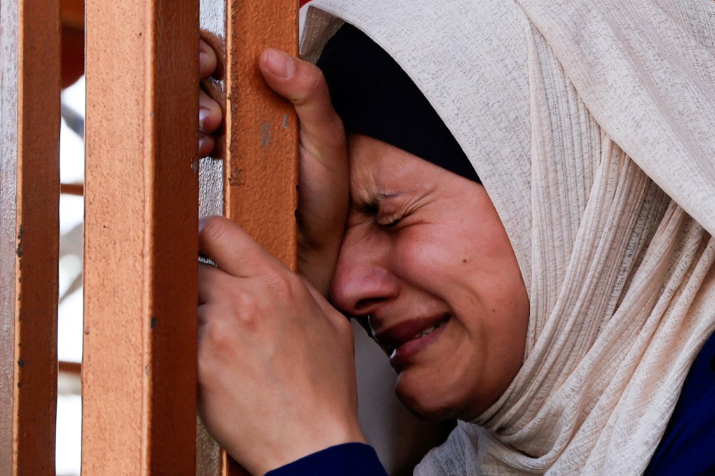 A woman during the funeral of Palestinians killed in Israeli strikes in Khan Younis, southern Gaza Strip, on Sunday. Photo: Reuters