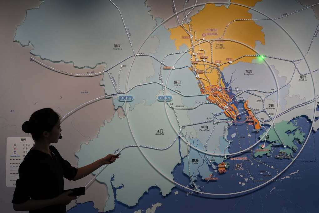 A map showing the Greater Bay Area development at the Nansha Planning Exhibition Hall in Guangzhou. Photo: Eugene Lee