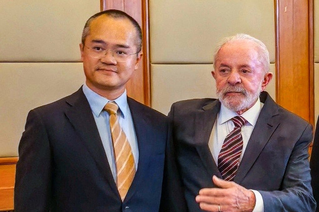 Meituan founder and CEO Wang Xing (left) meets Brazilian President Luiz Inácio Lula da Silva in Beijing on Monday. Photo: Handout