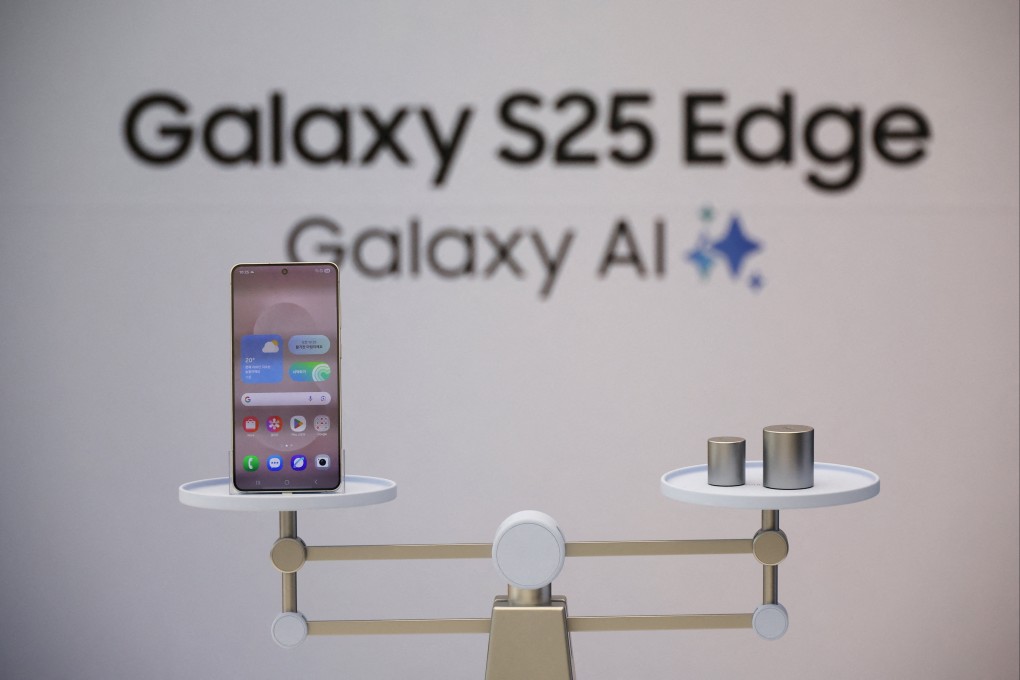 A Samsung Galaxy S25 Edge smartphone on display during an event at its store in Seoul, South Korea, on Tuesday. Photo: Reuters