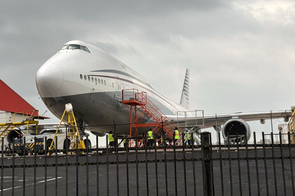A Boeing 747 with the colour scheme of planes used by the Qatari royal family is seen at San Antonio International Airport in Texas on May 2. Photo: The San Antonio Express-News via AP