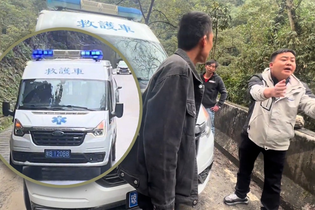 A private ambulance driver in China who illegitimately used his flashing lights and siren to clear the way on a tourist highway has sparked public outrage. Photo: SCMP composite/Douyin