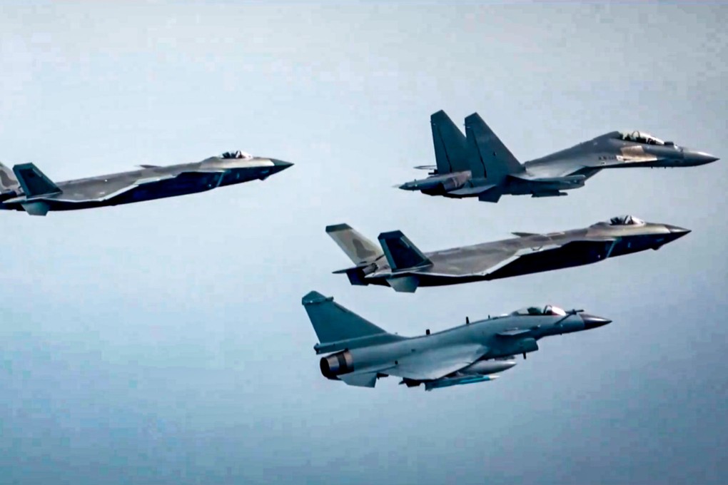 Fighter aircraft are seen in a still from a PLA video last year. Various PLA sorties around Taiwan were detected over the past few days, many of which crossed the median line in the Taiwan Strait, according to Taipei. Photo: CCTV
