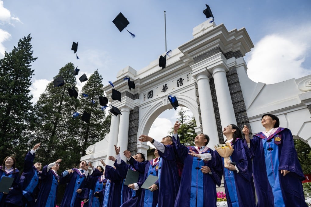 Graduates celebrate at a Tsinghua University commencement ceremony on April 29, 2023 in Beijing. Photo: VCG via Getty Images