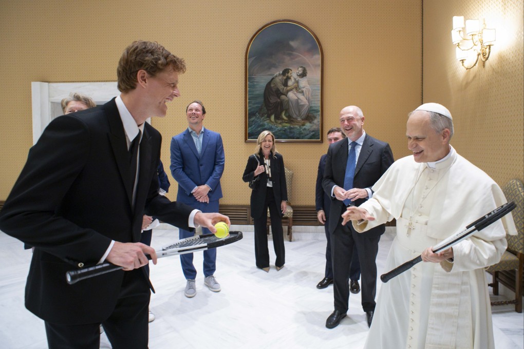 Pope Leo XIV declined when Jannik Sinner handed him a racquet and asked him to play during a private audience at the Vatican. Photo: dpa