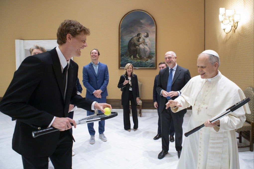 Pope Leo XIV declined when Jannik Sinner handed him a racquet and asked him to play during a private audience at the Vatican. Photo: dpa