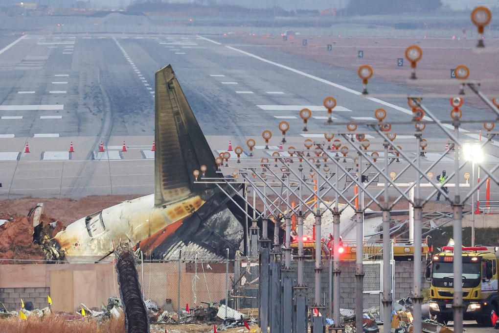 The wreckage of the Jeju Air aircraft that crashed at Muan International Airport, South Korea, in December. Photo: Reuters