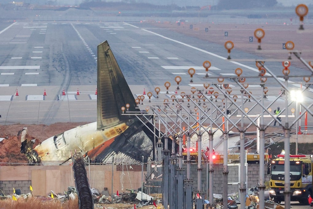 The wreckage of the Jeju Air aircraft that crashed at Muan International Airport, South Korea, in December. Photo: Reuters