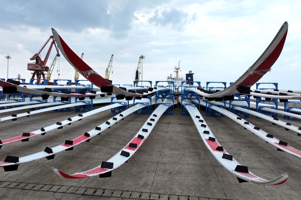 Wind power equipment is prepared for loading onto ships for export at the Lianyungang port in Jiangsu province, China, on May 10. Photo: Costfoto/NurPhoto via Getty Images
