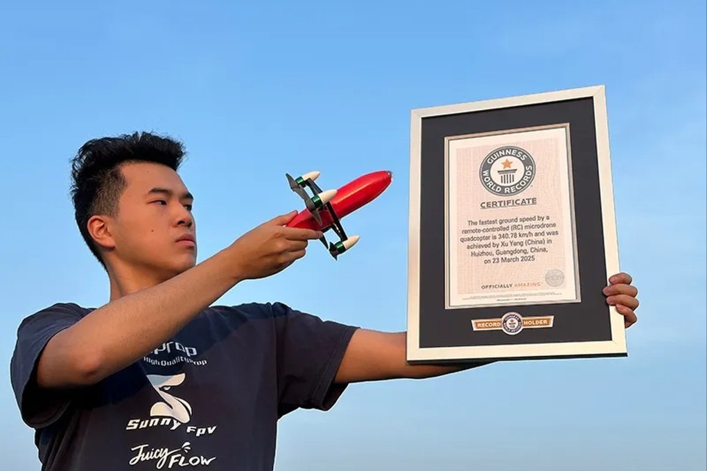 Xu Yang’s Prowess microdrone weighed less than 250 grams and reached a speed of 340.78km/h on March 23 in Huizhou, Guangdong province. Photo: Handout