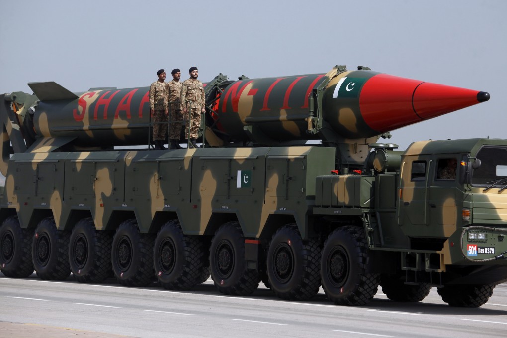 A Pakistani missile capable of carrying nuclear warheads is on display during a 2018 military parade in Islamabad. Photo: AP