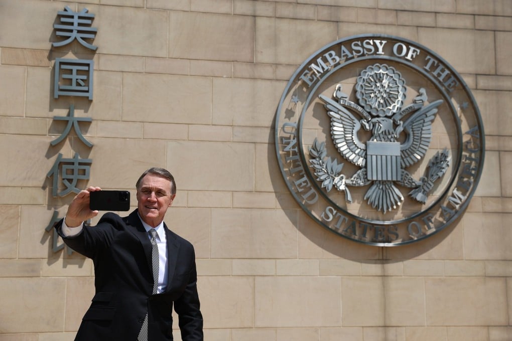 David Perdue, the new US ambassador to China, takes a selfie outside the American embassy in Beijing on Thursday. Photo: X/USAmbChina