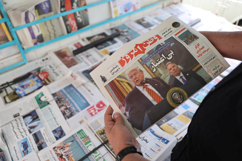 A newspaper with a cover photo of US President Donald Trump and Middle East envoy Steve Witkoff, in Tehran. Photo: via Reuters