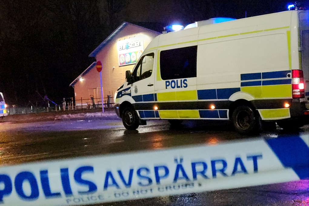 A police van is pictured after a fatal shooting attack in Orebro, Sweden, in February. Photo: Reuters
