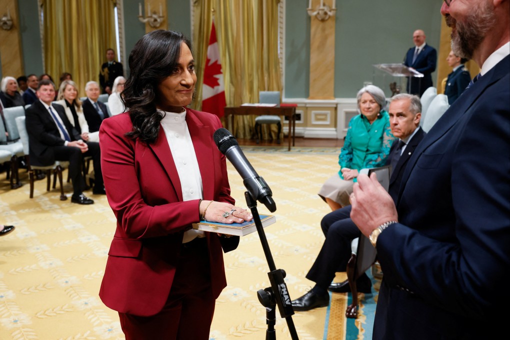 Anita Anand swears in as Canada’s Minister of Foreign Affairs at Rideau Hall in Ottawa, Ontario, Canada, on May 13. She is one of four Indian-origin politicians in the new Canadian government. Photo: Reuters