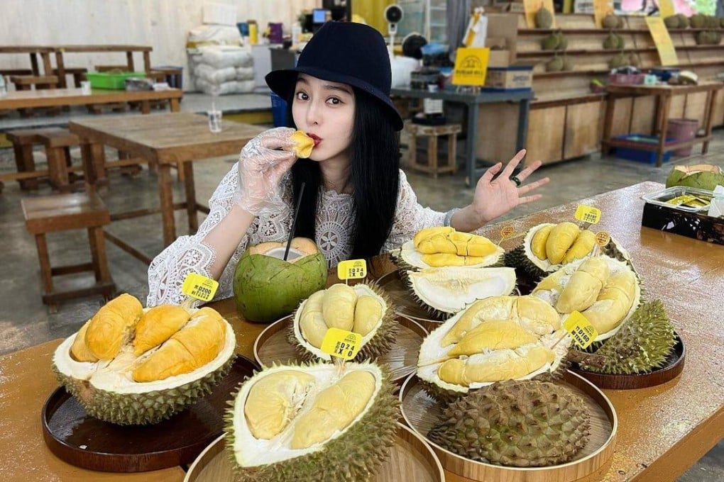 Chinese actress Fan Bingbing eats durians in Malaysia. China is by far the world’s largest durian market, where the fruit is highly prized. Photo: Instagram
