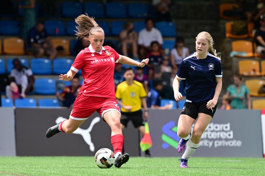 Lili Jones (left) in action for Wrexham against HKFC. Photo: HKFC Standard Chartered Soccer Sevens