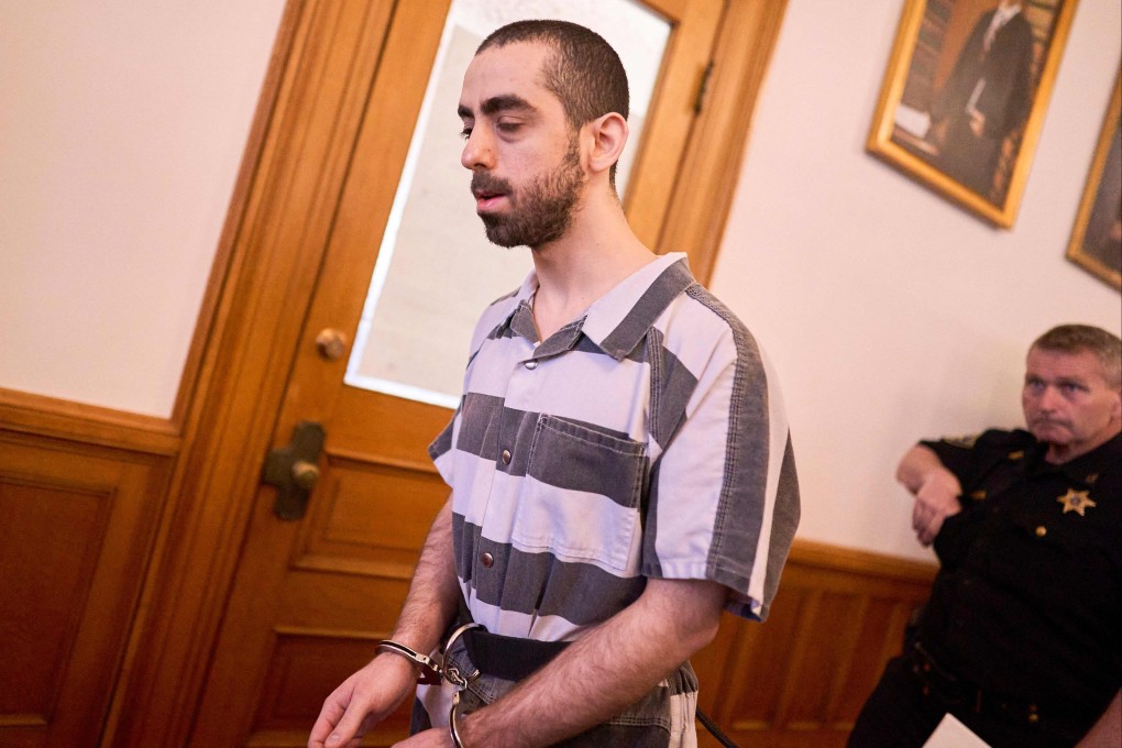 Hadi Matar arrives at Chautauqua County Courthouse in Mayville, New York, for his sentencing on Friday. Photo: AFP