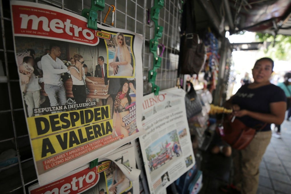 A newsstand displays front pages covering the funeral mass of Valeria Marquez on Friday. Photo: Reuters