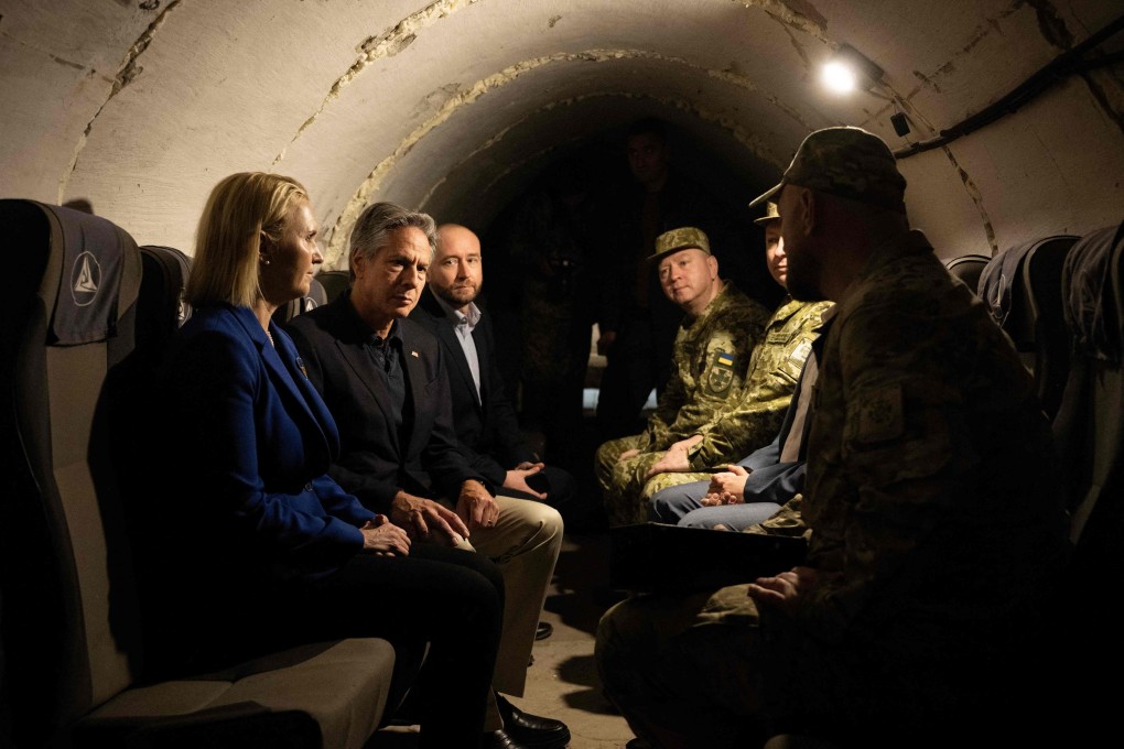 US Ambassador to Ukraine Bridget Brink (left) joins then-US Secretary of State Antony Blinken to tour a bunker at a State Border Guard of Ukraine Detached Commandant Office of Security and Resource Supply site in Kyiv Oblast in September 2023. Photo: AFP