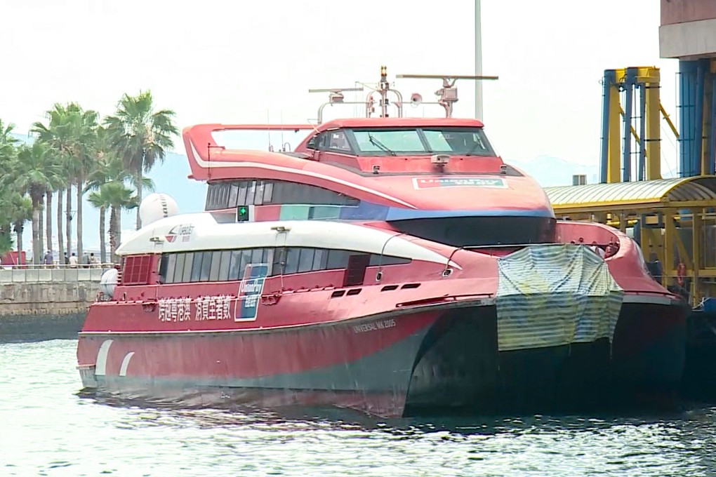 TurboJet began cancelling services after one of its catamarans hit a pier at the Hong Kong Macau Ferry Terminal shortly after 3.30pm on Saturday. Photo: RTHK
