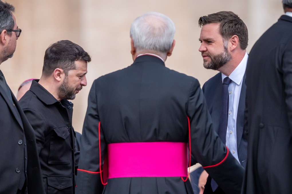 US Vice President JD Vance and Ukraine’s President Volodymyr Zelensky arrive to the inaugural mass of the Pope Leo XIV at St. Peter’s Square in Vatican City on Sunday. Photo: dpa