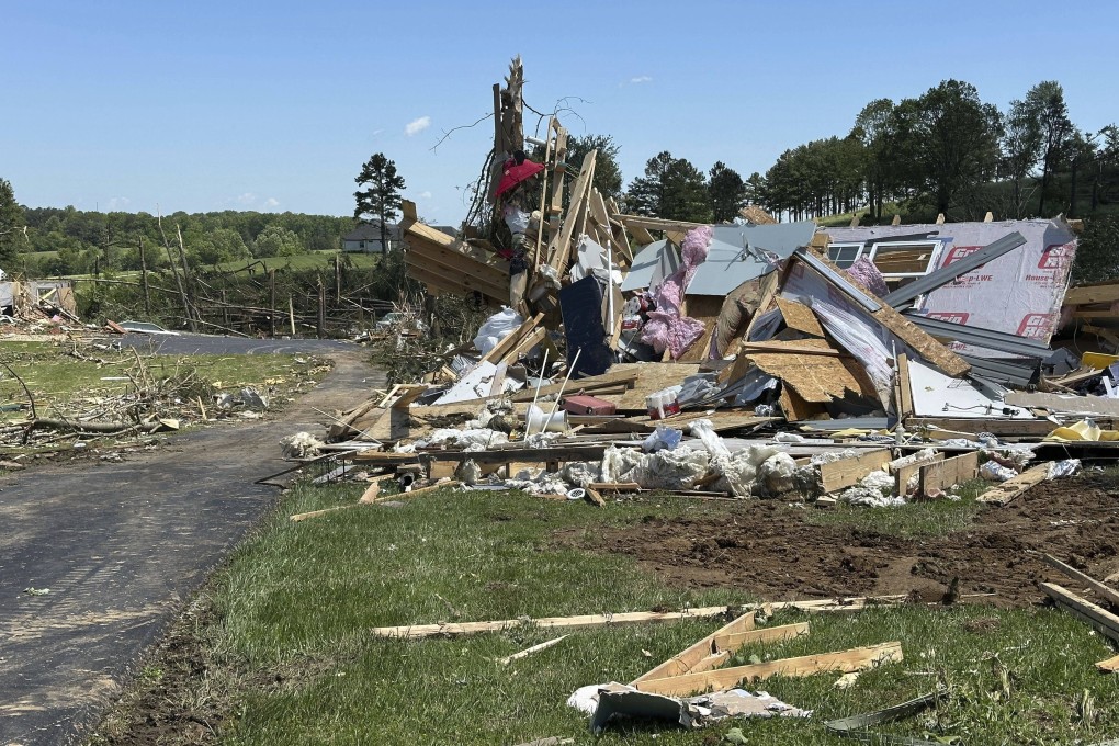 A destroyed home is seen on Saturday after a severe storm in London, Kentucky. Photo: AP
