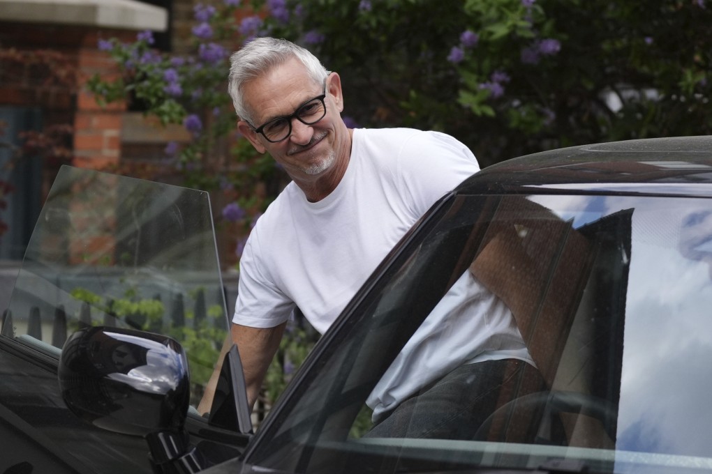 Match of the Day presenter Gary Lineker gets into a car outside his home in London on Monday. Photo: AP