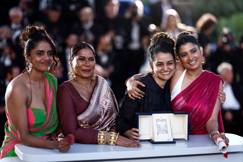 (From left) Indian actress Kani Kusruti, Indian actress Chhaya Kadam, Indian director Payal Kapadia and Indian actress Divya Prabha pose after Kapadia  won the Grand Prix for the film “All We Imagine as Light” during the Closing Ceremony at the 77th edition of the Cannes Film Festival on May 25, 2024. Photo: AFP