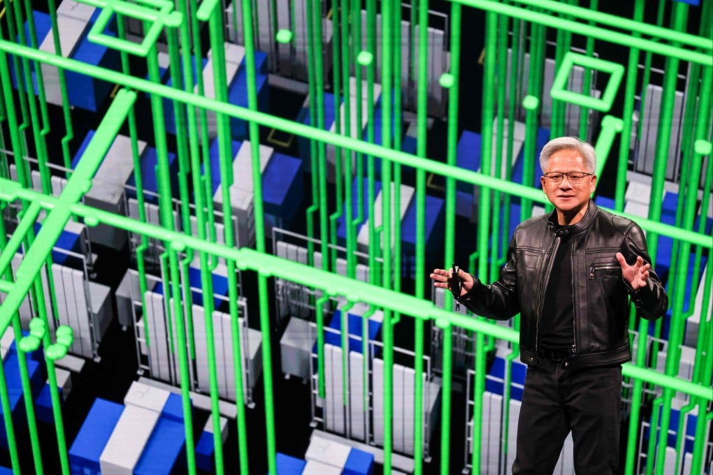 Nvidia co-founder and CEO Jensen Huang delivers a keynote speech for Computex 2025 in Taipei on May 19. Photo: AFP