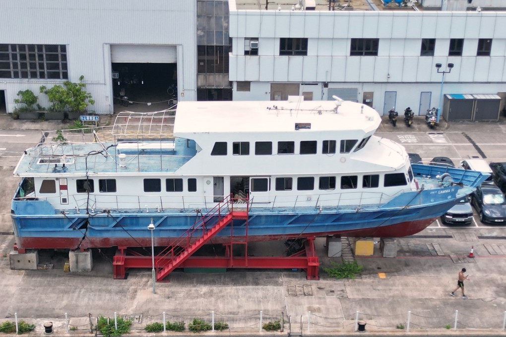 The Lamma IV sits in the grounds of the government dockyard at Stonecutters Island. Photo: Elson Li