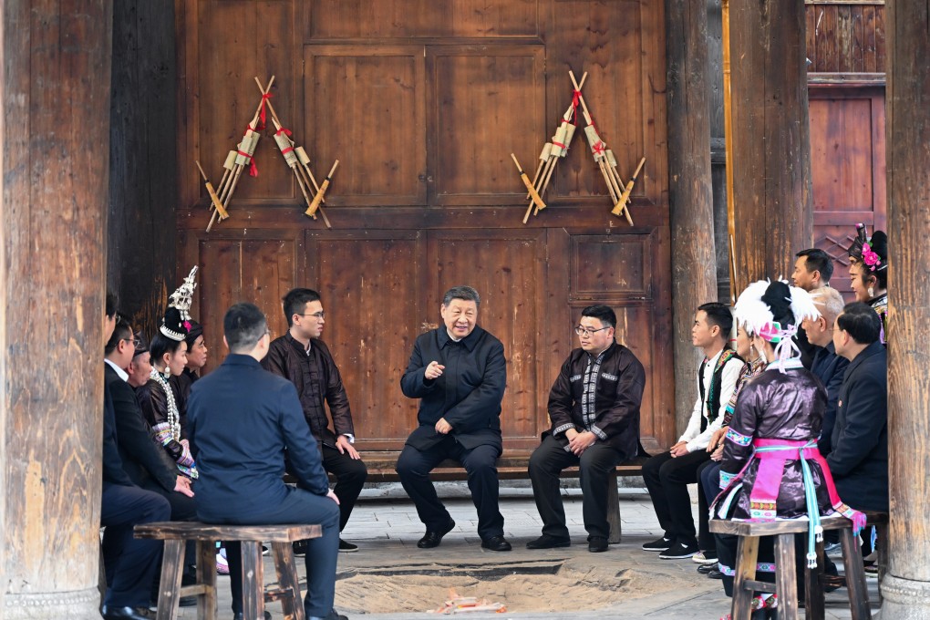 Chinese President Xi Jinping talks to villagers and party cadres during a visit to southwestern Guizhou province in March. Beijing’s first set of austerity measures was issued in November 2013, less than a year after Xi took office. Photo: Xinhua