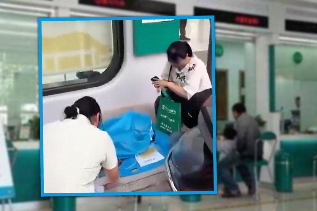 There is public outrage following the death of an elderly Chinese woman outside a bank after she was instructed to withdraw funds in person. Photo: SCMP composite/Sohu/X