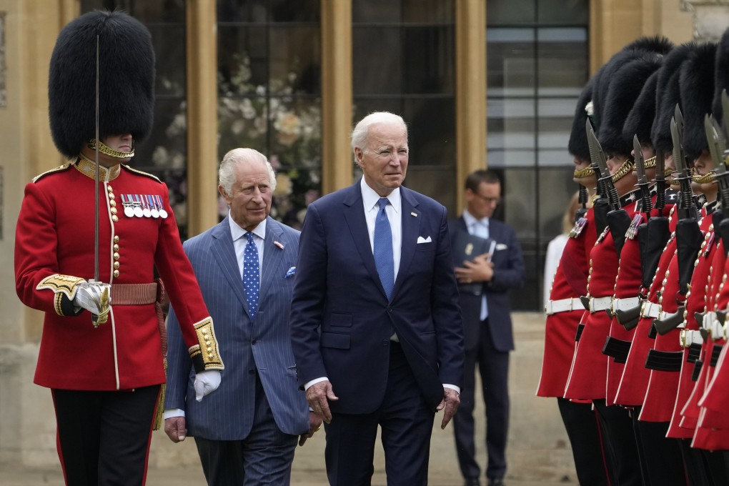 Joe Biden with Britain’s King Charles at Windsor Castle in England, UK in July 2023. The British monarch on Monday sent message of support to Biden following former US president’s cancer diagnosis. Photo: AP