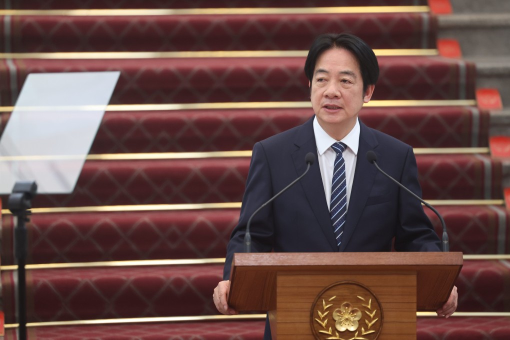 Taiwanese leader William Lai delivers a speech focused on the island’s security while calling for peace and dialogue with Beijing, in Taipei on Tuesday. Photo: CNA
