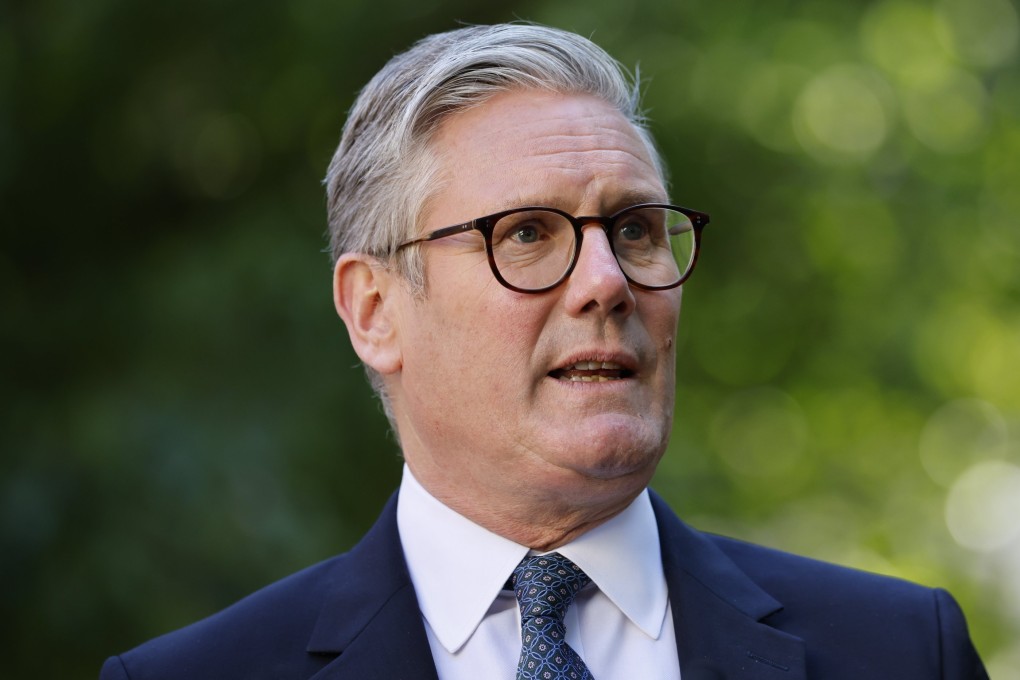 Britain’s Prime Minister Keir Starmer delivers a speech in the Downing Street Rose Garden in London on Monday. Photo: EPA-EFE